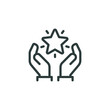 © FishCoolish - Outline icon value, best score, high quality product, experience. Line sign human hands holding-hugging star symbol. Vector isolated pictograms for web on white background editable stroke.