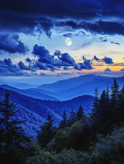 Wall Mural - mountain range at full moon
