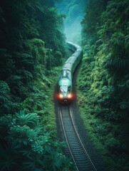 Wall Mural - Train traversing dense foliage