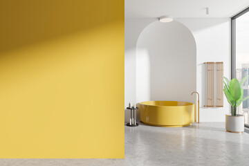 Wall Mural - Modern bathroom interior with yellow accents. 3D Rendering