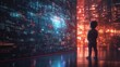 © kvladimirv - Child Staring at Futuristic Digital Wall with High-Tech Holographic Display