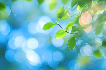 Wall Mural - green leaves with soft bokeh background. perfect for spring, nature, and growth themes.