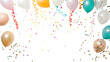 © Sandra Chia - Creative party template. Colourful balloon, streamer, confetti on transparent background cutout, PNG file. Mockup template for artwork. Wallpaper banner