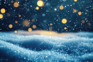 Snowy winter night with bokeh lights. Perfect for wintery scenes, Christmas, and New Year's celebrations.