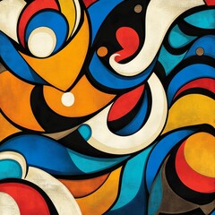 Sticker - Abstract colorful geometric pattern with curved shapes and textures.