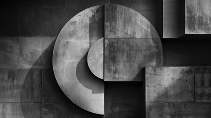 Poster - A black and white photograph showcasing a concrete semicircle architectural detail on a modern building. The semicircle is composed of several pieces of concrete, creating a geometric and minimalist d