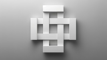 Poster - A white geometric design is mounted on a gray wall. The design is composed of several rectangular pieces that are interwoven to create a complex pattern. The design appears to be made of plaster or so