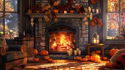 Wall Mural - cozy fireplace wallpaper