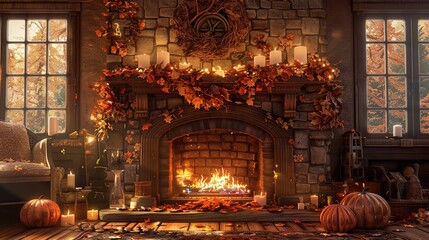 Wall Mural - cozy fireplace wallpaper