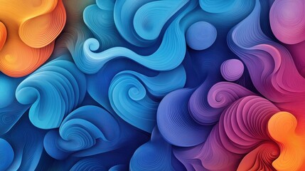 Poster - Vibrant abstract swirl pattern in blue, orange, and purple hues, creating a dynamic and colorful artistic background.