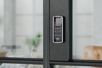 Close up of Digital door lock security systems for access protection of hotel, apartment and office door.