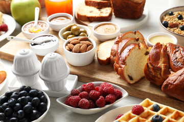 Sticker - Different meals served for breakfast on white table