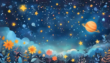 Wall Mural - There are stars, moon and planets in the starry sky background, giving a dreamy and beautiful night view.