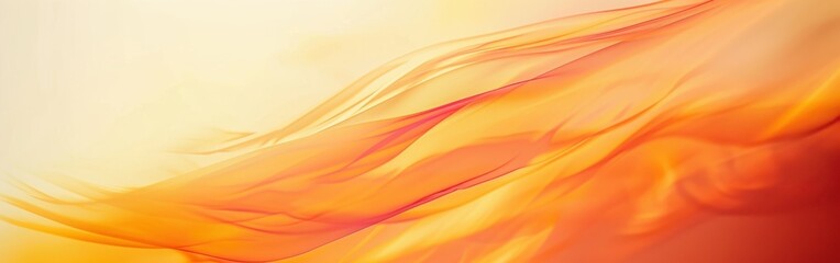 Wall Mural - A close-up image of a piece of flowing fabric. The fabric is a soft orange and yellow color, and it appears to be in motion, as if it is being blown by a gentle breeze. The light catches the fabric, c