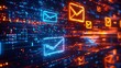 © ChiffonCake - Impressive digital background with mail icons and data in blue, orange, and red colors. Cyber security concept