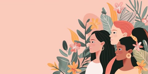 Diverse Women Illustration on Pink Background created by ai