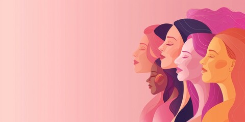 Diverse Women Illustration on Pink Background created by ai