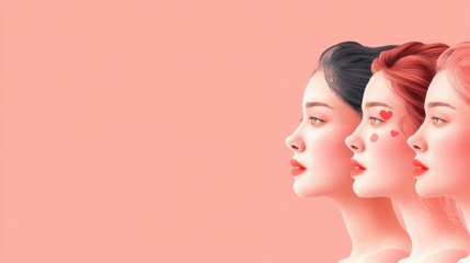 Diverse Women Illustration on Pink Background created by ai