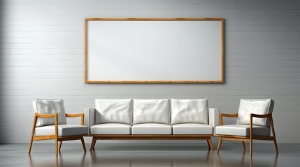 Canvas Print - Blank horizontal poster frame mock up in minimal Scandinavian white style living room interior,  