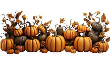 Empty halloween frame with pumpkins with for text isolated on transparent background.