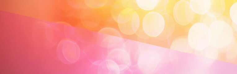 Fototapete - A blurred background image with a pink and yellow color gradient and soft, round bokeh lights.