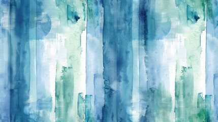 Aufkleber - A watercolor painting with abstract vertical stripes of various shades of blue and green. The colors are blended together to create a soft and ethereal effect.