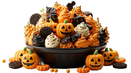 Halloween Bucket Overflowing with Treats isolated on transparent background.