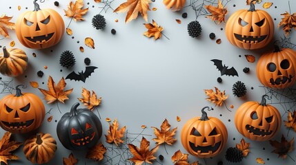 Wall Mural - This Halloween vertical banner design features a frame of decorations on a white background, perfect for a spooky and festive greeting.