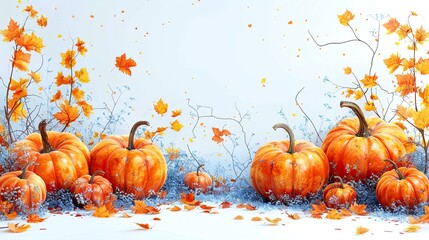 Wall Mural - A Halloween sale banner design features pumpkins on a blue background, creating a festive and seasonal promotional message.