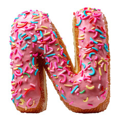 Wall Mural - The letter 'N' made with Donut, standing, isolated a white transparent background