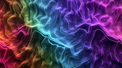 Canvas Print - A textured background featuring a series of wavy lines and patterns in a spectrum of neon colors, reminiscent of the aurora borealis.