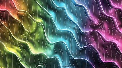 Wall Mural - A textured background featuring a series of wavy lines and patterns in a spectrum of neon colors, reminiscent of the aurora borealis.