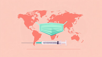 mask and vaccine against world map. coronavirus and monkeypox human health