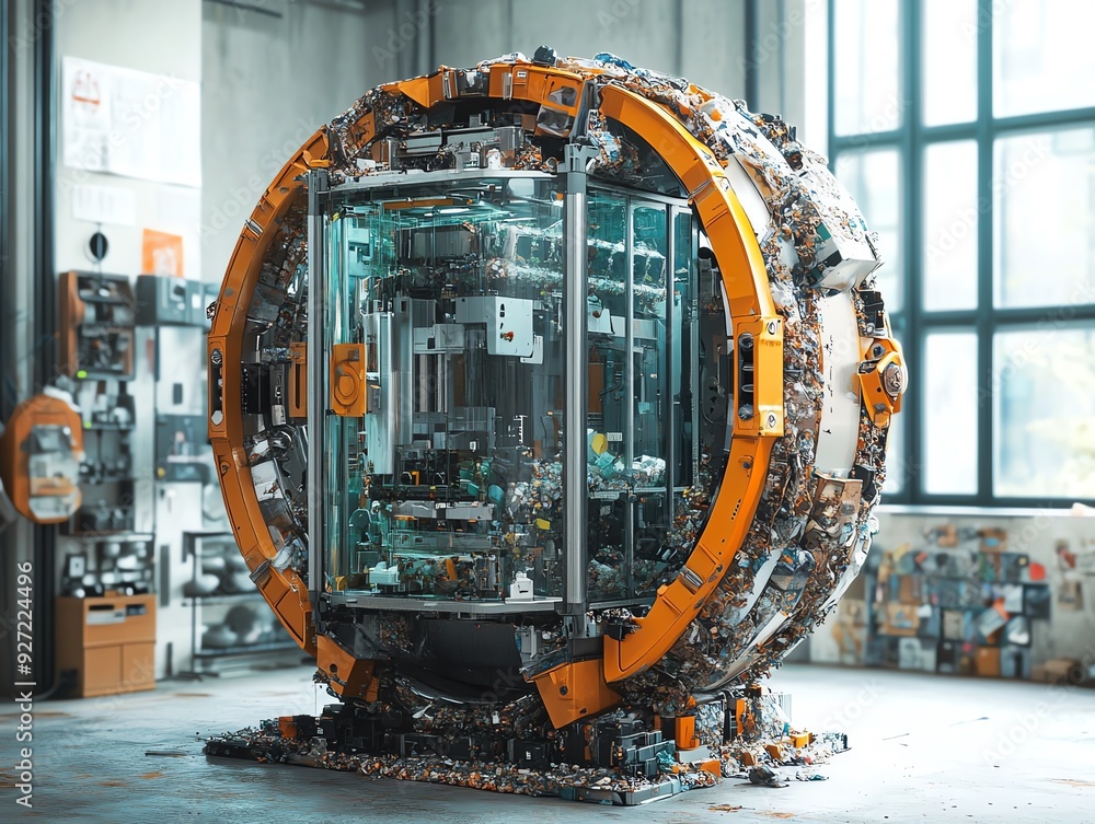 Artistic design of a machine that repurposes waste materials into new ...