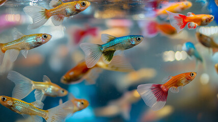 colorful guppies in fish bowl