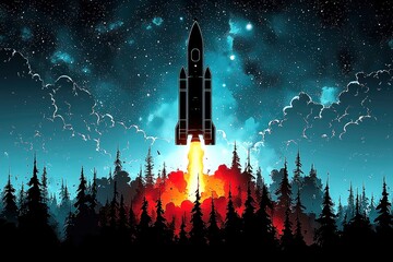 Wall Mural - rocket launch into the night sky