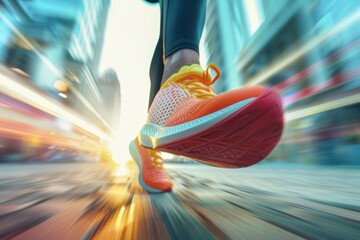 High-Tech Running Shoe in Motion - Brightly Colored Footwear for Athletic Performance and Speed