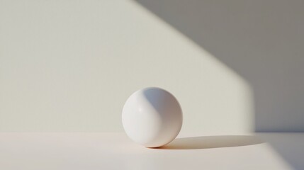 Wall Mural - White sphere on a white table with sunlight and shadow.