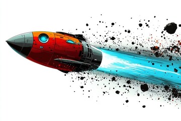Wall Mural - rocket ship blazing through space leaving a trail of debris