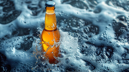 Wall Mural - Cold beer in the middle of the sea foam. Refreshing concept.