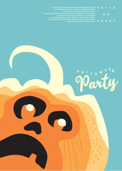 Wall Mural - Funny Halloween party poster template. Trendy flat design for Halloween card or invitation with pumpkin head graphic. Simple vector illustration.