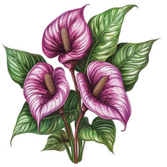 Canvas Print - PNG Pink anthurium flowers with green leaves