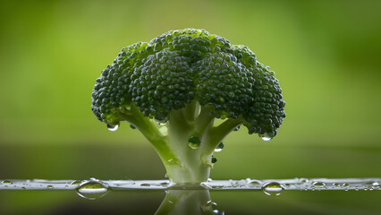 Wall Mural - A single broccoli floret with dew drops