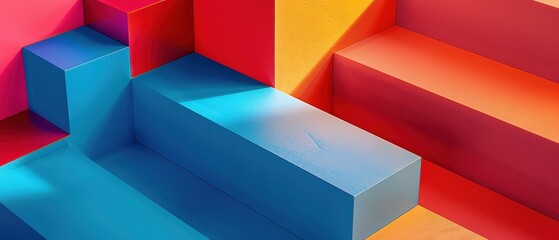 Wall Mural - A colorful image of blocks in various colors, with a blue block in the middle