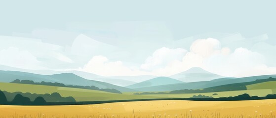 Sticker - A beautiful landscape with mountains in the background and a field of grass