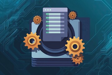 Creative Illustration of Software API Interface Dynamics with Layered Gears on a Stylish Tech-Oriented Backdrop