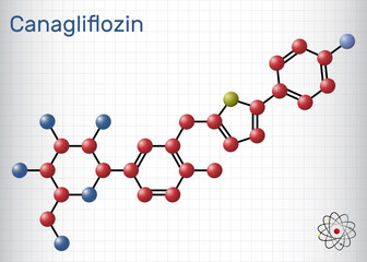 Wall Mural - Canagliflozin molecule. It is antidiabetic medication, SGLT2 inhibitor. Sheet of paper in a cage