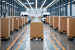 © Artinun - Green logistics center with activity as electric vehicles load boxes made of eco-friendly packaging materials, integration of sustainable practices. Modern supply chain operations for efficiency.