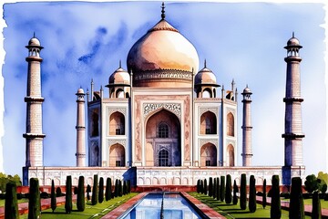 Wall Mural - Stunning Watercolor Painting of the Taj Mahal Monument in India