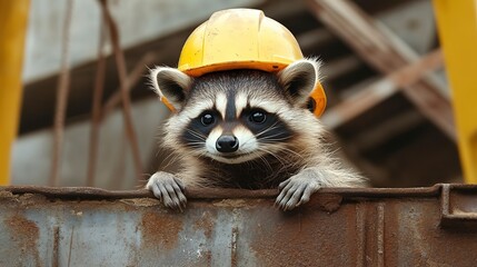 Wall Mural - Construction Worker Raccoon